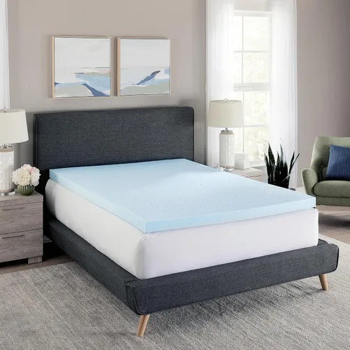 Miniatura 10 de Cubrecolchón de espuma viscoelástica de 3 pulgadas, con infusión de gel, diseño ventilado, espuma certificada CertiPUR-US, color azul