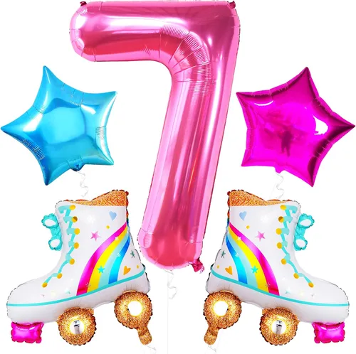 KatchOn, Globo rosa intenso del número 7 de 40 pulgadas, paquete de 5 unidades. Globos de patinaje para decoraciones de fiesta de patinaje sobre