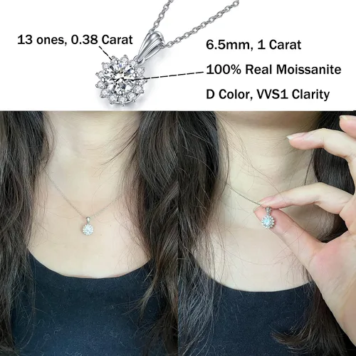 Miniatura 4 de IMOLOVE Collares con colgante de solitario de moissanita para mujer, plata de ley con chapado en oro blanco de 18 quilates, 1 quilates de color D