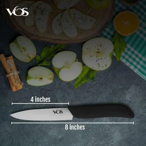 Miniatura 5 de Vos Cuchillo de pelar de cerámica - Hoja de circonia de 4 pulgadas con funda protectora - Cuchillo de cocina para frutas y verduras (Negro)