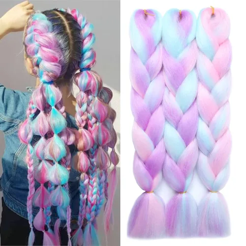 Xiaofeng Extensiones de cabello trenzado coloridas Ombre de 61 cm, 3 unidades, trenzas Jumbo de alta temperatura para trenzas en zigzag y trenzas de