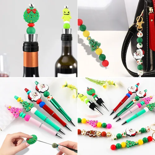 Miniatura 3 de Sunrony 20 cuentas focales de silicona para hacer llaveros, cuentas de silicona focales de personajes navideños a granel para bolígrafos, pulseras