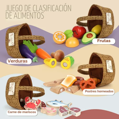 Miniatura 2 de Lehoo Castle - Juego de comida de madera, alimentos de juguete para niños pequeños, accesorios de cocina de simulación, frutas y verduras de corte