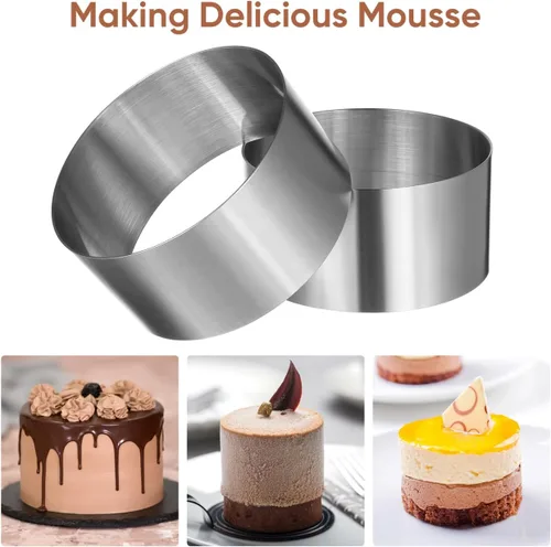 Miniatura 6 de Yardwe Juego de moldes para pasteles de 4 pulgadas, acero inoxidable, 1.96 pulgadas de altura, herramientas para hornear para galletas, mousse