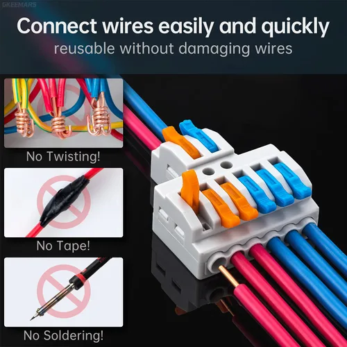 Miniatura 2 de 10 conectores de cable de palanca, conector de cable de cableado rápido, bloque de terminales de conductor a presión (2 en 6 salidas)