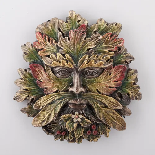 Veronese Design Placa pintada a mano de la resina de la escultura de la pared de Greenman del solsticio del verano de 5 1/8 pulgadas