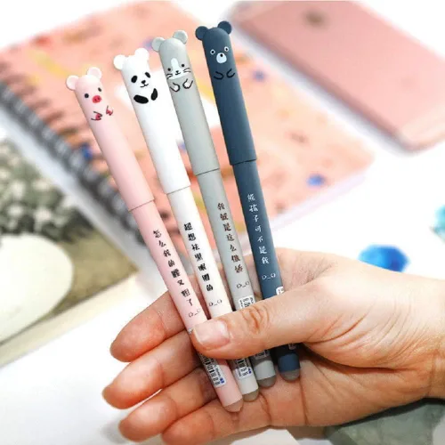 Miniatura 2 de queenland Paquete de 8 bolígrafos de tinta de gel borrables de dibujos animados kawaii, gato, cerdo, oso, panda, de 0.014 in, tinta negra
