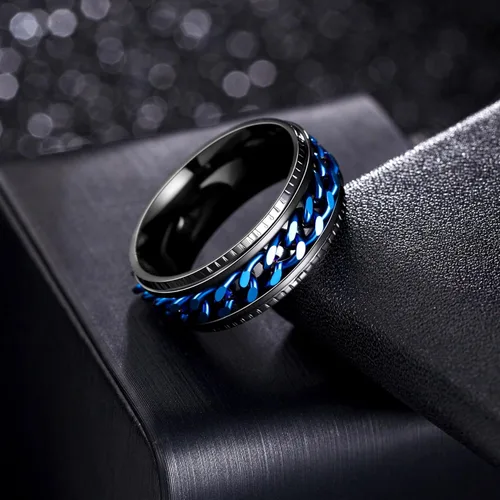 Miniatura 3 de Anillos giratorios para hombres y mujeres, anillos de ansiedad para hombres, anillos de cadena para adultos, anillos de titanio y acero Negro azul