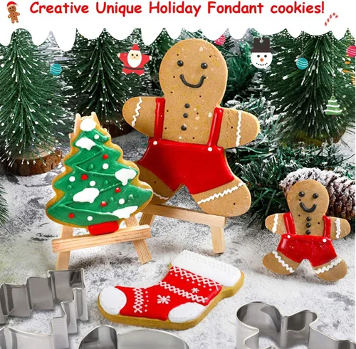 Miniatura 6 de Cortadores de galletas de Navidad, juego de 8 cortadores de galletas de invierno, cortador de metal de acero inoxidable con hombres de jengibre
