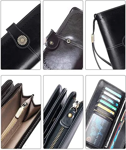 Miniatura 4 de Large Capacity RFID Blocking Genuine Leather Wallets for Women with Wristlet Trifold Ladies Billfold with Zipper by UMODE