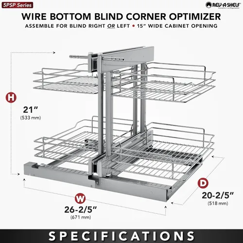 Miniatura 3 de Rev-A-Shelf Organizador de estante extraíble de doble nivel para gabinetes de cocina o baño de esquina ciega con cierre suave, 15 pulgadas, 4
