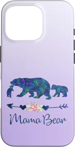 Miniatura 20 de Teal Blue Purple Floral Mama Bear and Two Cubs Silver Purple Case for iPhone 17