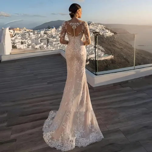 Miniatura 58 de Vestido de novia formal sin tirantes con encaje, largo de sirena para mujer 2019 WD162