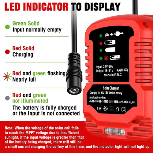 Miniatura 3 de Cargador solar para batería Milwaukee M18 de 18V, entrada 22V-30V, salida 21V 4A Max, adaptador de carga solar portátil al aire libre