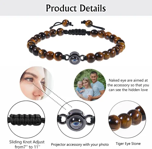 Miniatura 3 de Pulsera personalizada con imagen en el interior, pulsera de proyección de fotos, pulsera de cuentas de piedra de lava de piedra, regalos