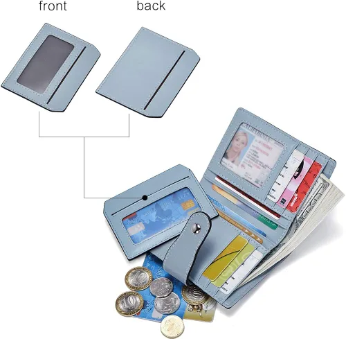 Miniatura 2 de BOSTANTEN - Billetera de cuero para mujer con bloqueo RFID pequeña con cremallera de bolsillo para tarjetas con ventana para documento