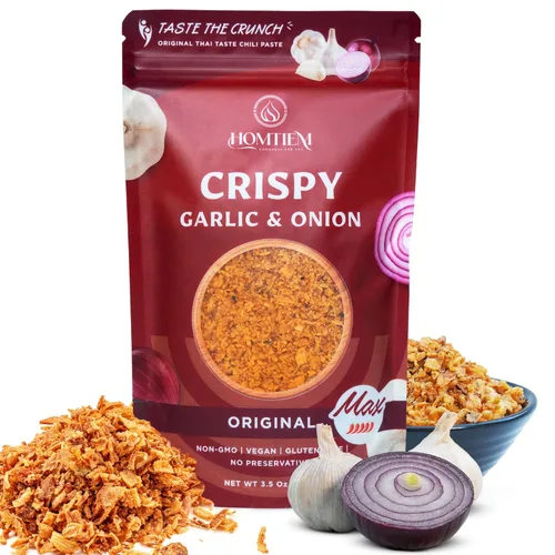 Miniatura 9 de Homtiem Ajo Crujiente y Cebolla: Condimento Versátil de Sichuan 3.5 Oz., 100% Natural, Sin OMG, Vegano y Sin Gluten, Listo para Usar, Apto
