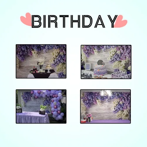 Miniatura 4 de Telones de fondo para fotografía de tablones de madera de 7 x 5 pies, flores moradas lilas, rústico, vintage, pared de madera para recién nacidos