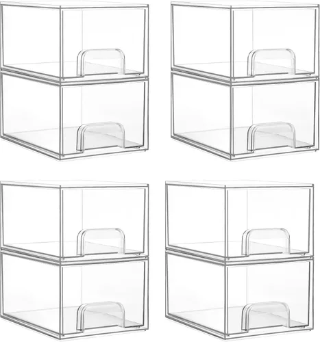 Miniatura 11 de Vtopmart - Paquete de 2 cajones de almacenamiento pequeños transparentes y apilables, organizador de maquillaje acrílico para baño, contenedores