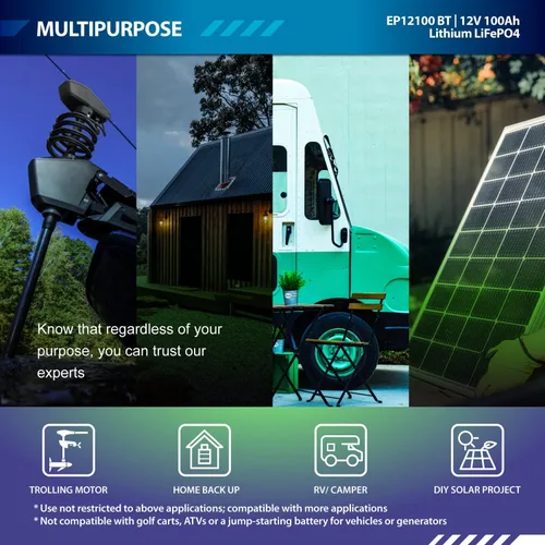 Miniatura 3 de ExpertPower Batería de litio LiFePO4 recargable de ciclo profundo de 12 V/100 Ah Bluetooth Ciclos de vida de 2500-7000 y vida útil de 10 años