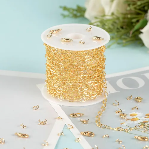 Miniatura 5 de KYUNHOO Cadenas de corazón chapadas en oro de 18 quilates de 16.4 ft de latón macizo a granel, cadena de collar de corazón para mujer, pulsera