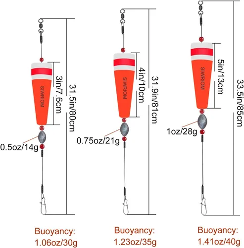 Miniatura 7 de Flotadores de corchos para pesca en agua salada, 4 piezas de bobbers pesados, pesca en tierra, flotador de corcho, sonajero para peces rojos