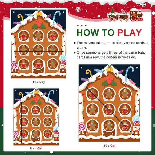 Miniatura 5 de BLOOMWIN Gender Reveal Tic Tac Toe - Ideas de revelación de género de Navidad Gingerbread Boy o Girl Gender Reveal Games Red and Green - Giant