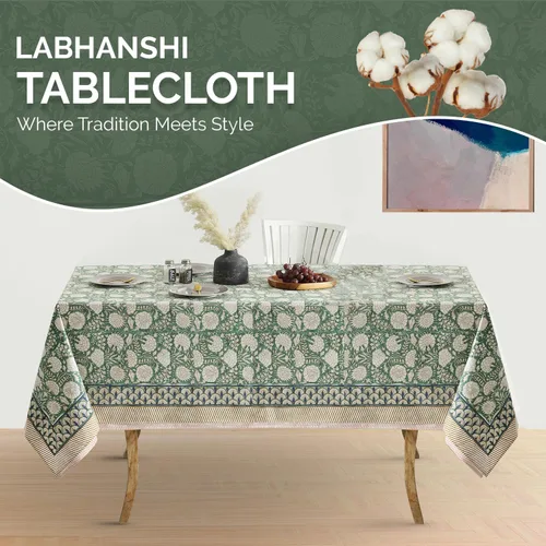 Miniatura 4 de Labhanshi Mantel redondo de 108 pulgadas con estampado de bloques de mano indio, 108 pulgadas, 10 plazas y rectangular, 60 x 90 pulgadas, mantel