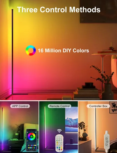 Miniatura 3 de Lámpara de pie de esquina, lámpara de pie LED que cambia de color de 165 cm con sincronización de música, lámpara de esquina de iluminación