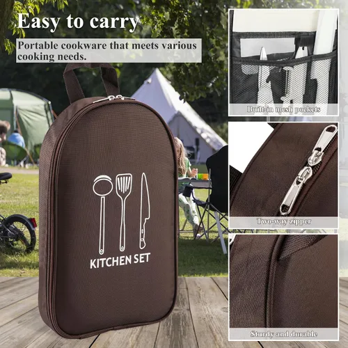 Miniatura 6 de Accesorios de camping, juego de utensilios de cocina, juego de utensilios de cocina portátiles para campamento al aire libre, equipo esencial