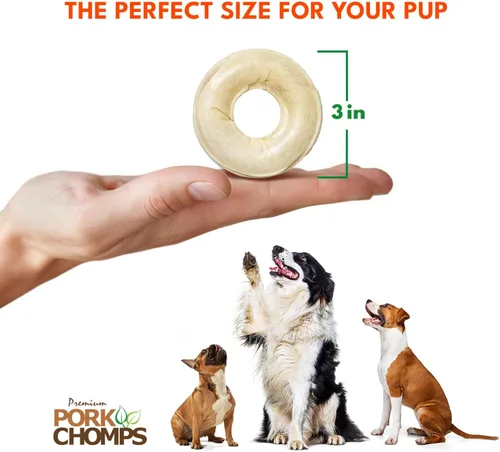 Miniatura 4 de Pork Chomps Masticables de piel de cerdo prensada para perros, anillos de 2.5 pulgadas, pollo real, 8 unidades, paquete de 1 – Golosinas de larga