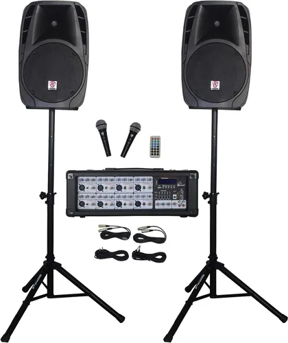 Miniatura 10 de Rockville - Paquete de Sistema PA Mezclador/Amplificador + Altavoces de 10 Pulgadas + Soportes + Micrófonos + Bluetooth, (RPG2X10)