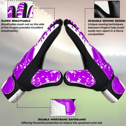 Miniatura 5 de Guantes de portero juvenil con doble protección para la muñeca, material de látex antideslizante Púrpura