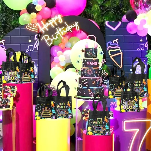 Miniatura 4 de BANBALLON 20 bolsas de neón para recuerdos de fiesta, suministros de fiesta de cumpleaños que brillan en la oscuridad, bolsas de regalo para fiesta