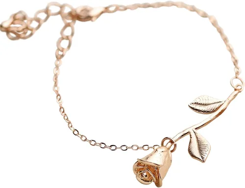 MignonandMignon Rose Gold Rose Pendant Beauty and the Beast Jewelry Bracelet Bridesmaid Flower Girl Gift - 3MRBR (Rose Gold)