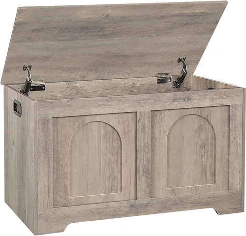 Miniatura 14 de DINZI LVJ Baúl de almacenamiento, caja de juguetes de madera de 39.4 pulgadas con 2 bisagras de seguridad, banco de zapatos de entrada con tapa