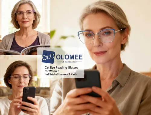 Miniatura 2 de Gafas de lectura para mujer, con bloqueo de luz azul, delgadas, lentes de lectura elegantes, marcos de metal, bisagras de resorte, paquete de 3
