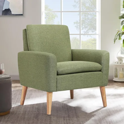 Miniatura 11 de Juego de 2 sillas decorativas para sala de estar, silla de lectura cómoda tapizada de tela, sillón moderno de mediados de siglo para dormitorio, Gris