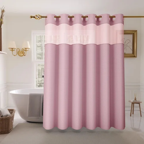 Miniatura 10 de Inhousolu - Cortina de ducha sin gancho con juego de forro de tela a presión, tejido waffle 230 GSM dobladillo con peso, impermeable y lavable