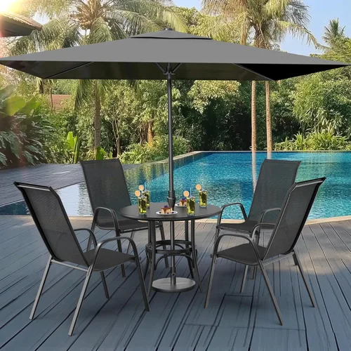 Miniatura 2 de VINGLI Juego de 2 sillas de patio – Sillas de comedor apilables para exteriores con cómodas sillas de respaldo alto y reposabrazos para césped