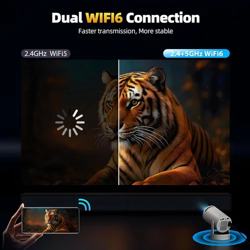 Miniatura 5 de Mini proyector con WiFi y Bluetooth, proyector 4K con altavoz base de sonido de 5 W, proyector portátil para dormitorio, proyector inteligente