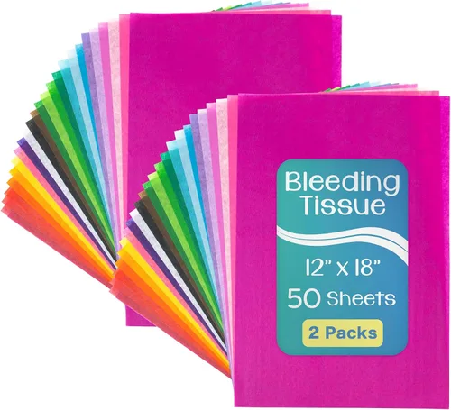 Hygloss Surtido de papel de seda que destiñe, 12 x 18 pulgadas, 20 colores surtidos, 50 hojas por paquete, 2 paquetes (100 hojas en total)