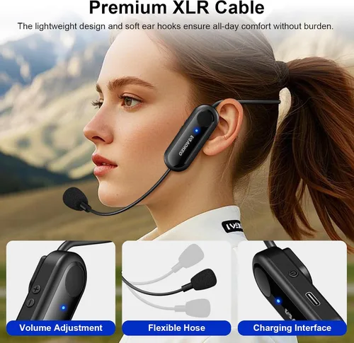 Miniatura 3 de Aokeo Auriculares de micrófono inalámbrico, sistema de micrófono inalámbrico UHF, rango de 160 pies