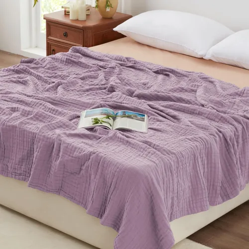Miniatura 26 de Love's cabin - Manta de muselina de 6 capas 100% algodón, 90"x90", manta de muselina tamaño queen para sofá o cama, de algodón de gasa ligera y Beige