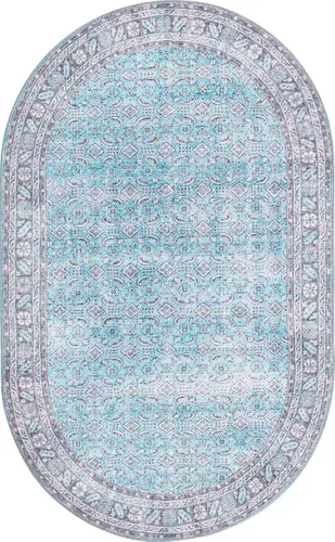 Miniatura 9 de Unique Loom Revival Collection - Alfombra tradicional con borde de medallón azul/negro (2 pies x 6 pies)