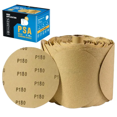 Miniatura 13 de S SATC 100 discos de lija PSA de 6 pulgadas, papel de lija con parte trasera adhesiva de grano 80 para taladro, papel de lija automotriz redondo