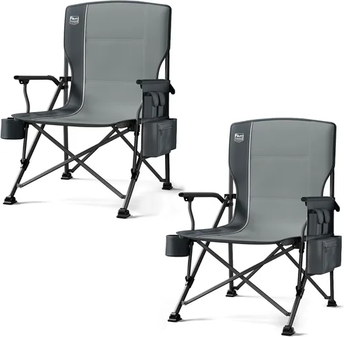 TIMBER RIDGE Silla de Campamento Plegable de Gran Tamaño con Respaldo Alto, Resistente para Adultos, Soporta hasta 500 libras con Portavasos, Bolsa