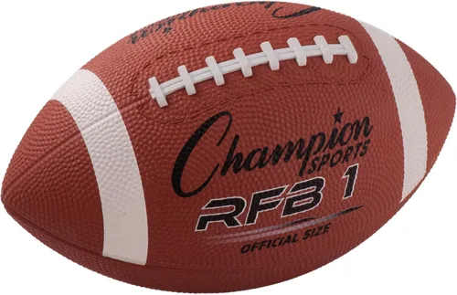 Champion Sports Rubber Football Durable All-Weather Football with Enhanced Grip - Backyard Play & Training Pee Wee to Official Sizes