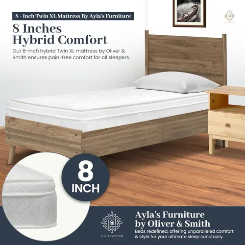 Miniatura 2 de Colchón híbrido individual XL de 8 pulgadas, espuma fría de alta densidad con resortes helicoidales Bonnell, ecológico y transpirable, firmeza media