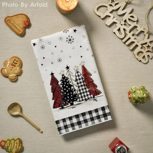 Miniatura 4 de Artoid Mode Toallas de cocina con estampado de búfalo de Merry Christmas, toallas de cocina de invierno con árboles de Navidad y estrellas, toallas